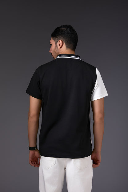 Black Geometrical Polo T-Shirt