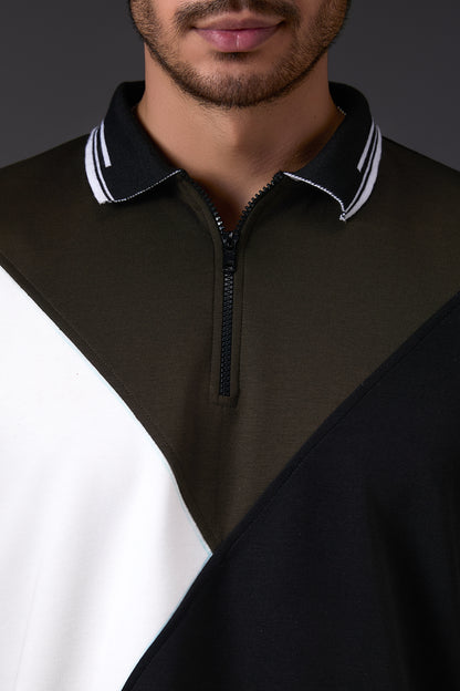 Black Geometrical Polo T-Shirt