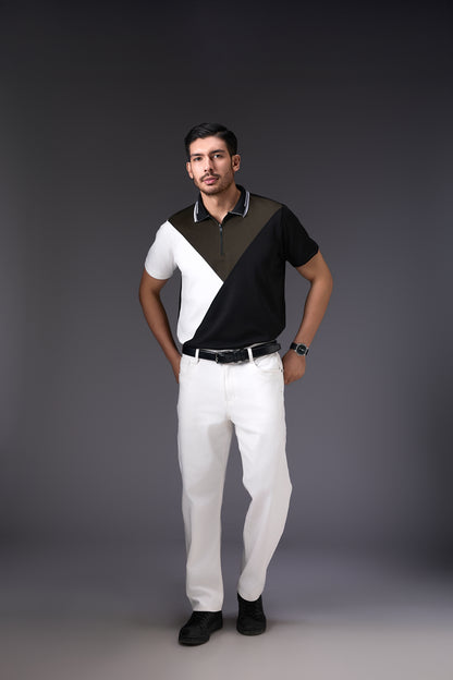 Black Geometrical Polo T-Shirt