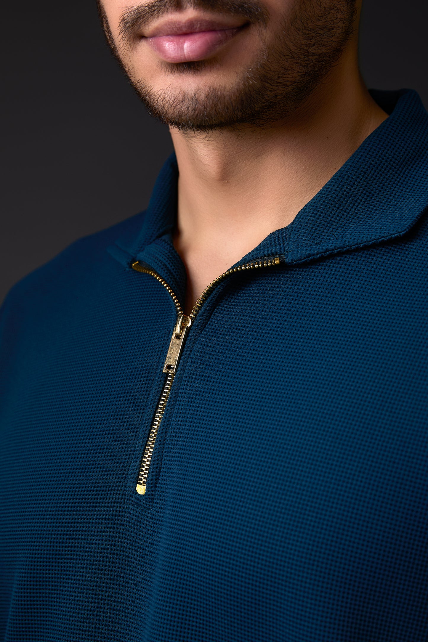 Elegant Dark Teal Blue Textured Polo T-Shirt