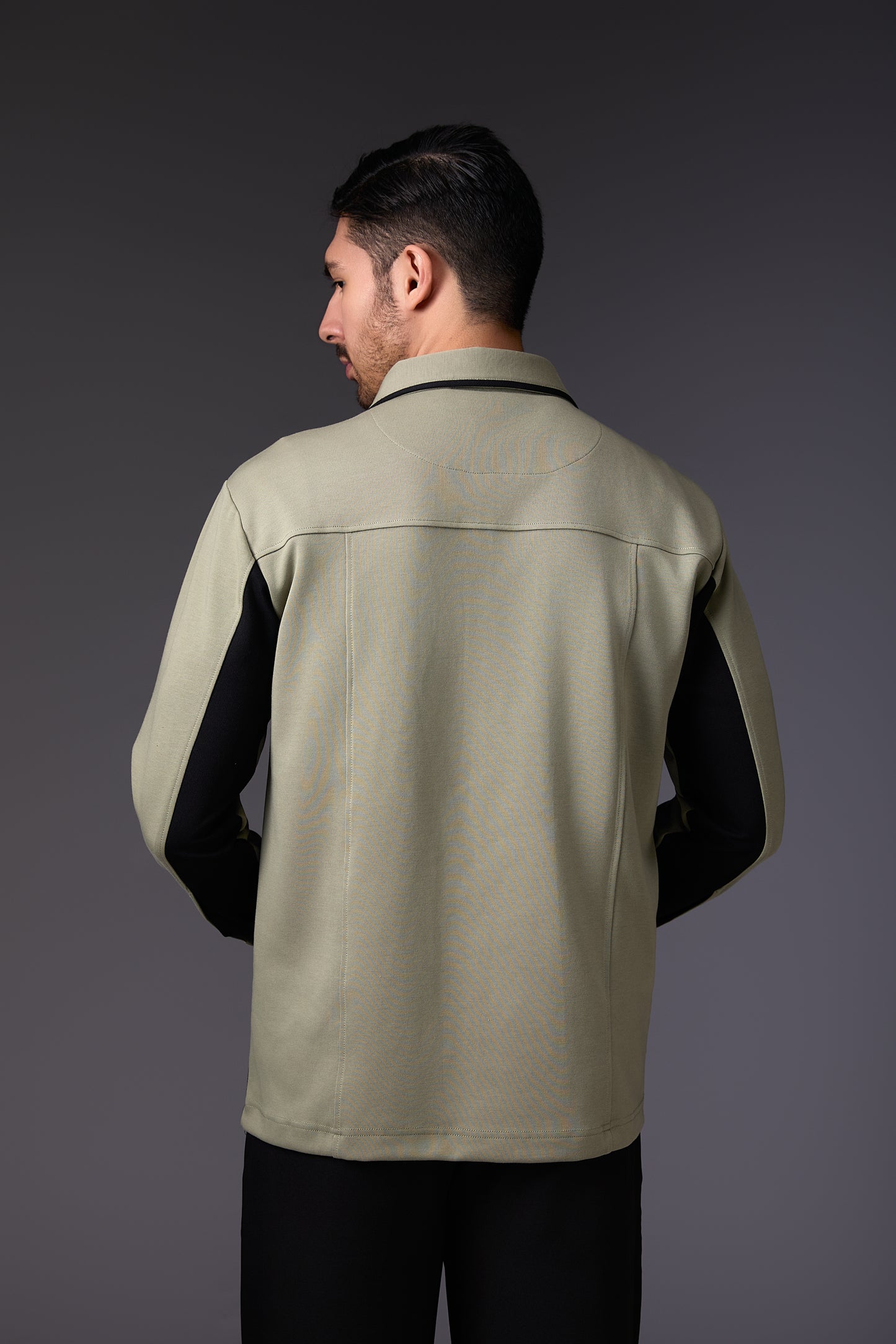 Light Olive Green Shacket with Black Accents