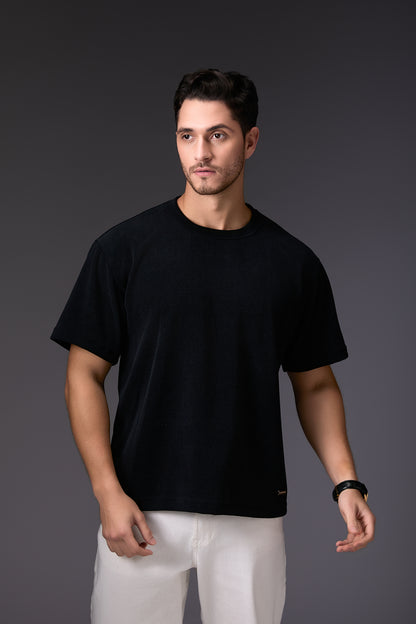 Jade Black Velvet Corduroy-Finished T-Shirt