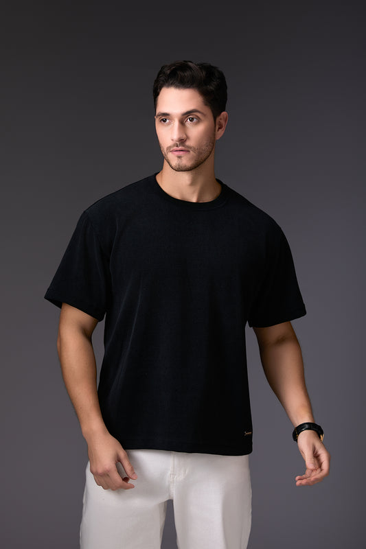 Jade Black Velvet Corduroy-Finished T-Shirt