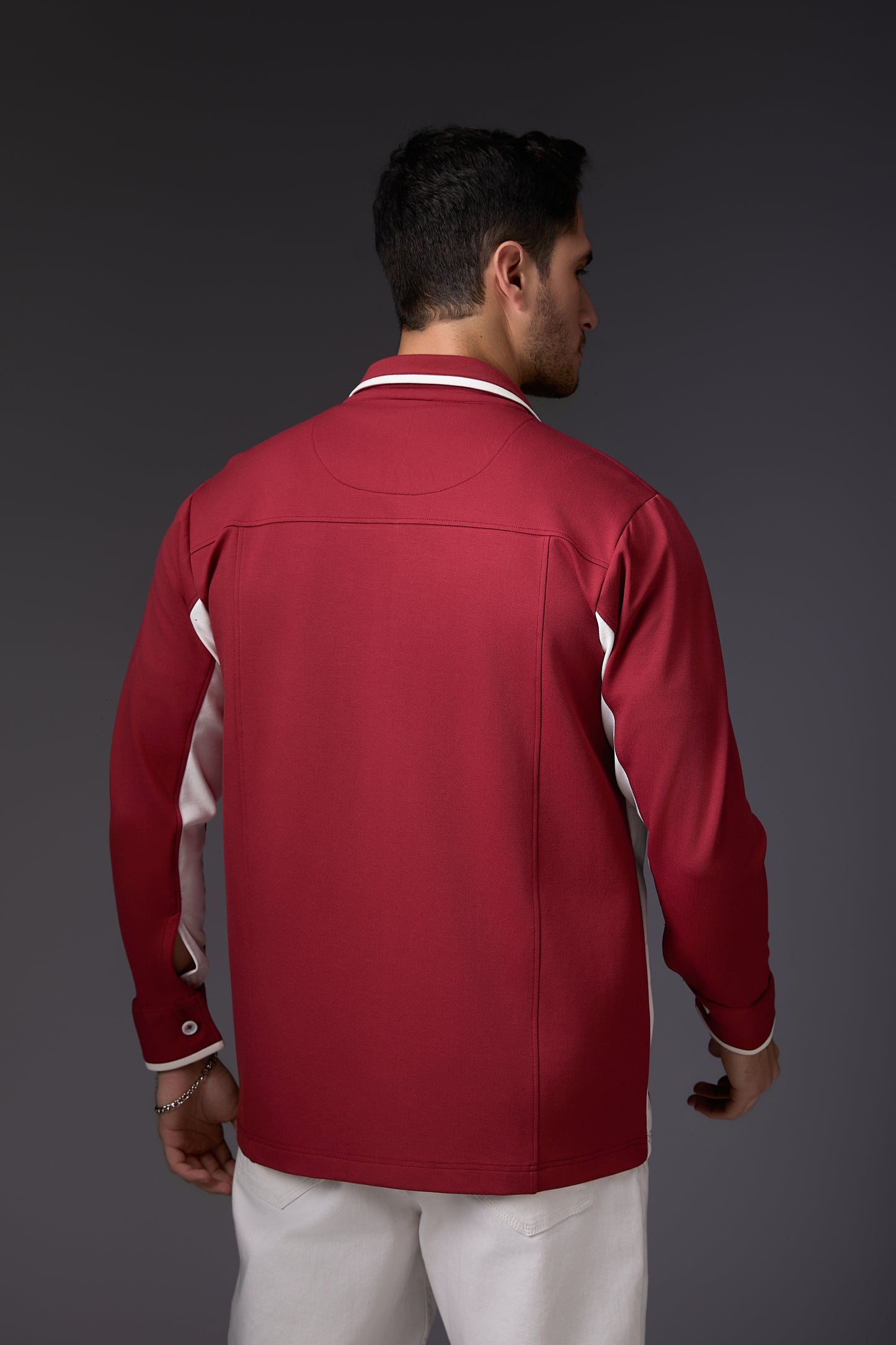 Brick Red & White Minimal Colour Blocked Shacket