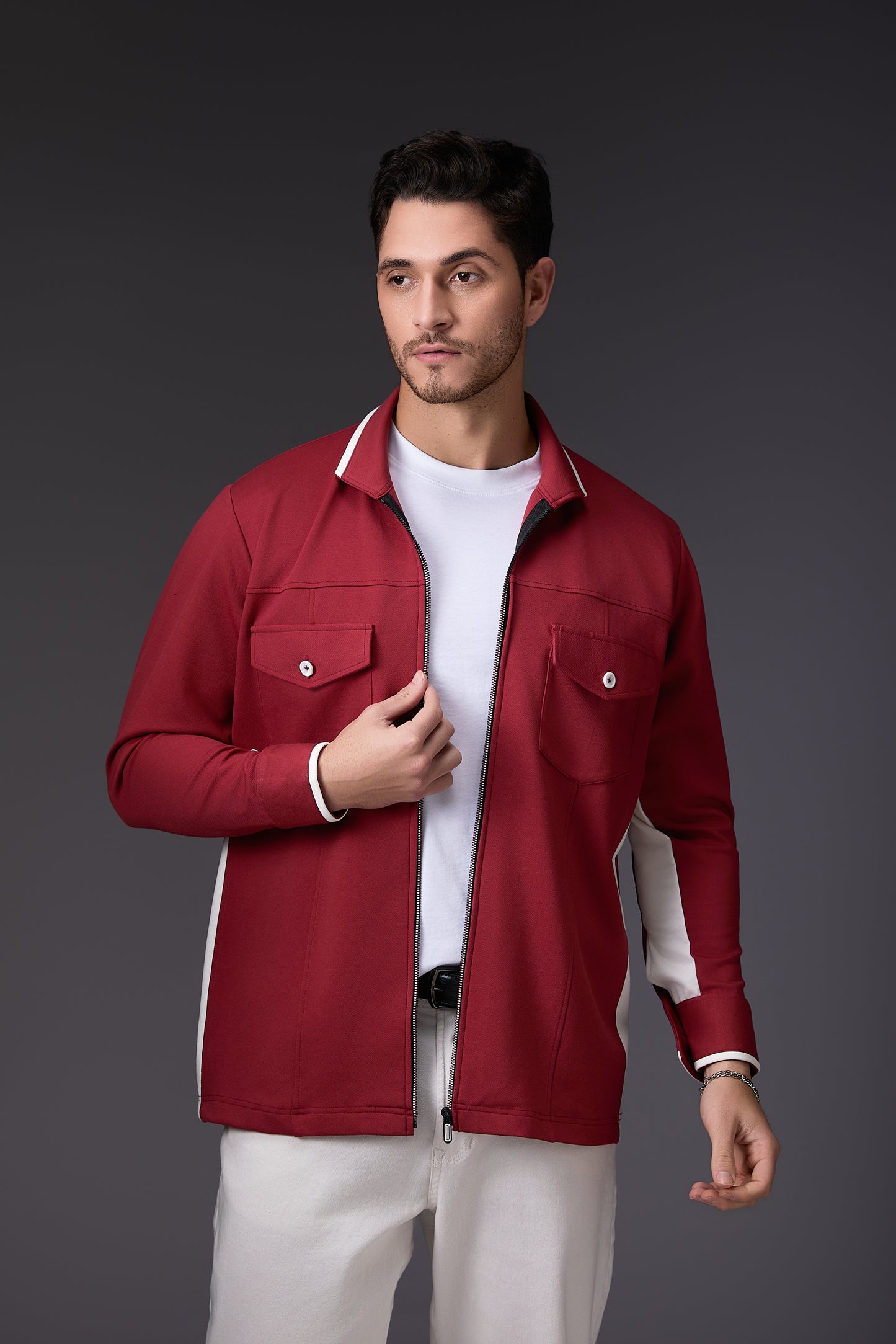 Brick Red & White Minimal Colour Blocked Shacket