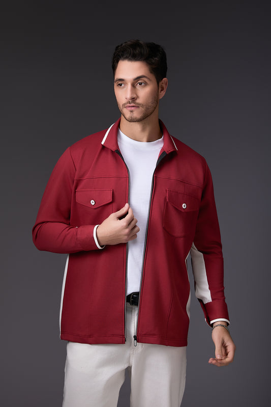 Brick Red & White Minimal Colour Blocked Shacket