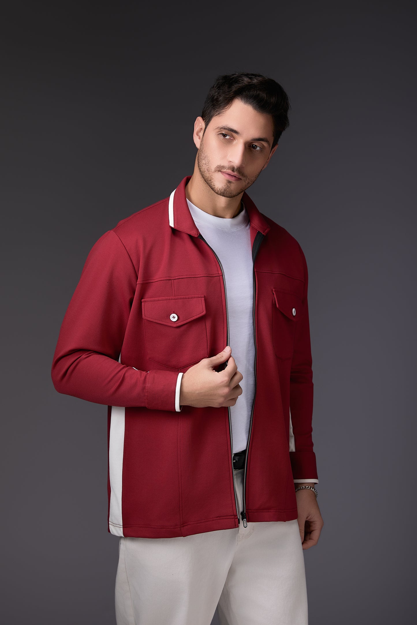 Brick Red & White Minimal Colour Blocked Shacket