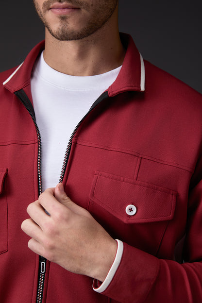 Brick Red & White Minimal Colour Blocked Shacket