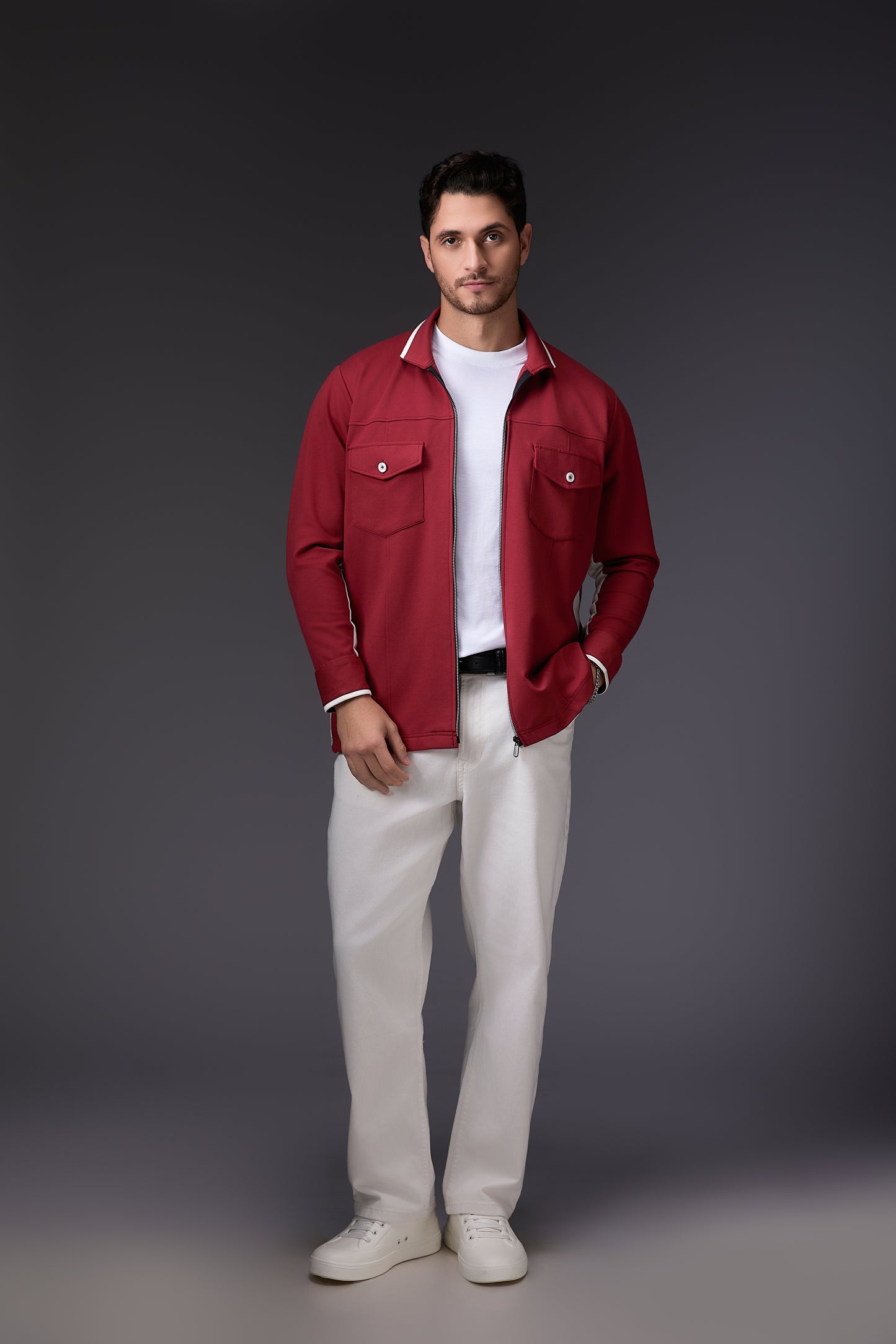 Brick Red & White Minimal Colour Blocked Shacket