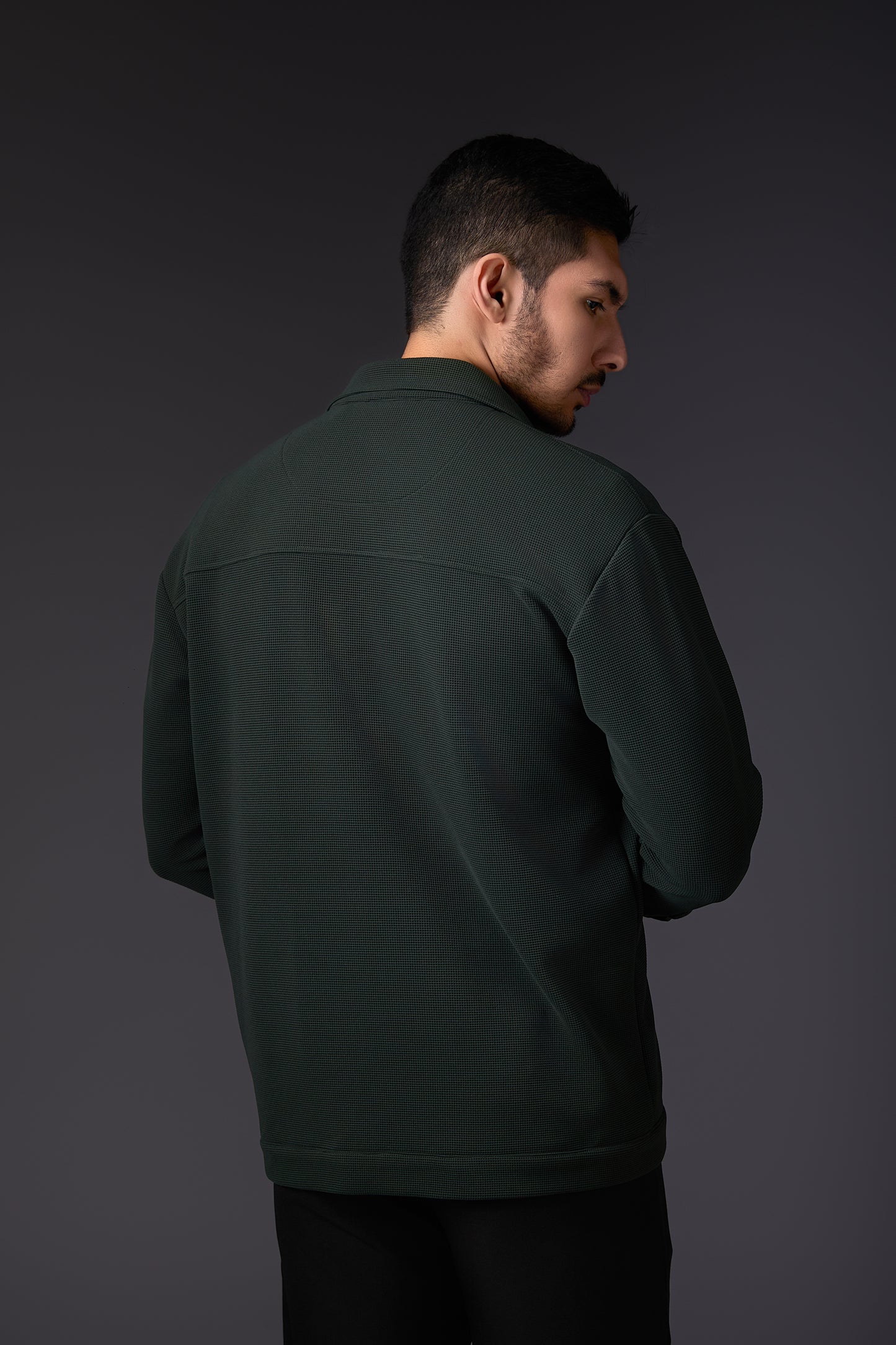 Deep Military Green Textured Shacket
