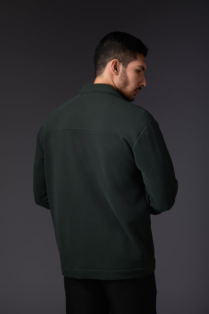 Deep Military Green Textured Shacket