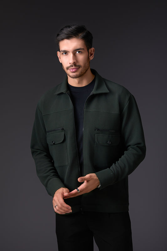 Deep Military Green Textured Shacket
