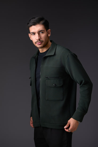 Deep Military Green Textured Shacket