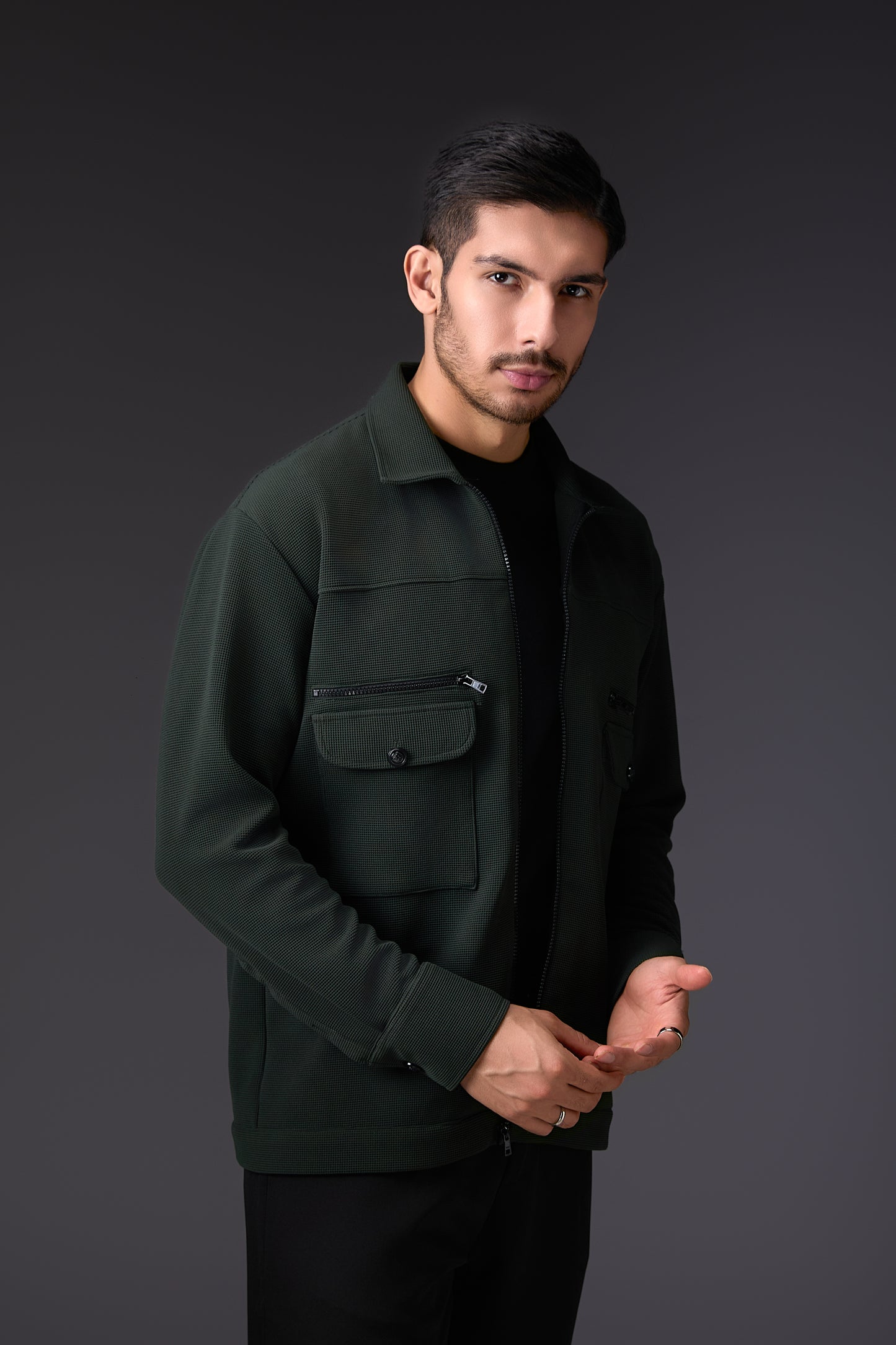 Deep Military Green Textured Shacket