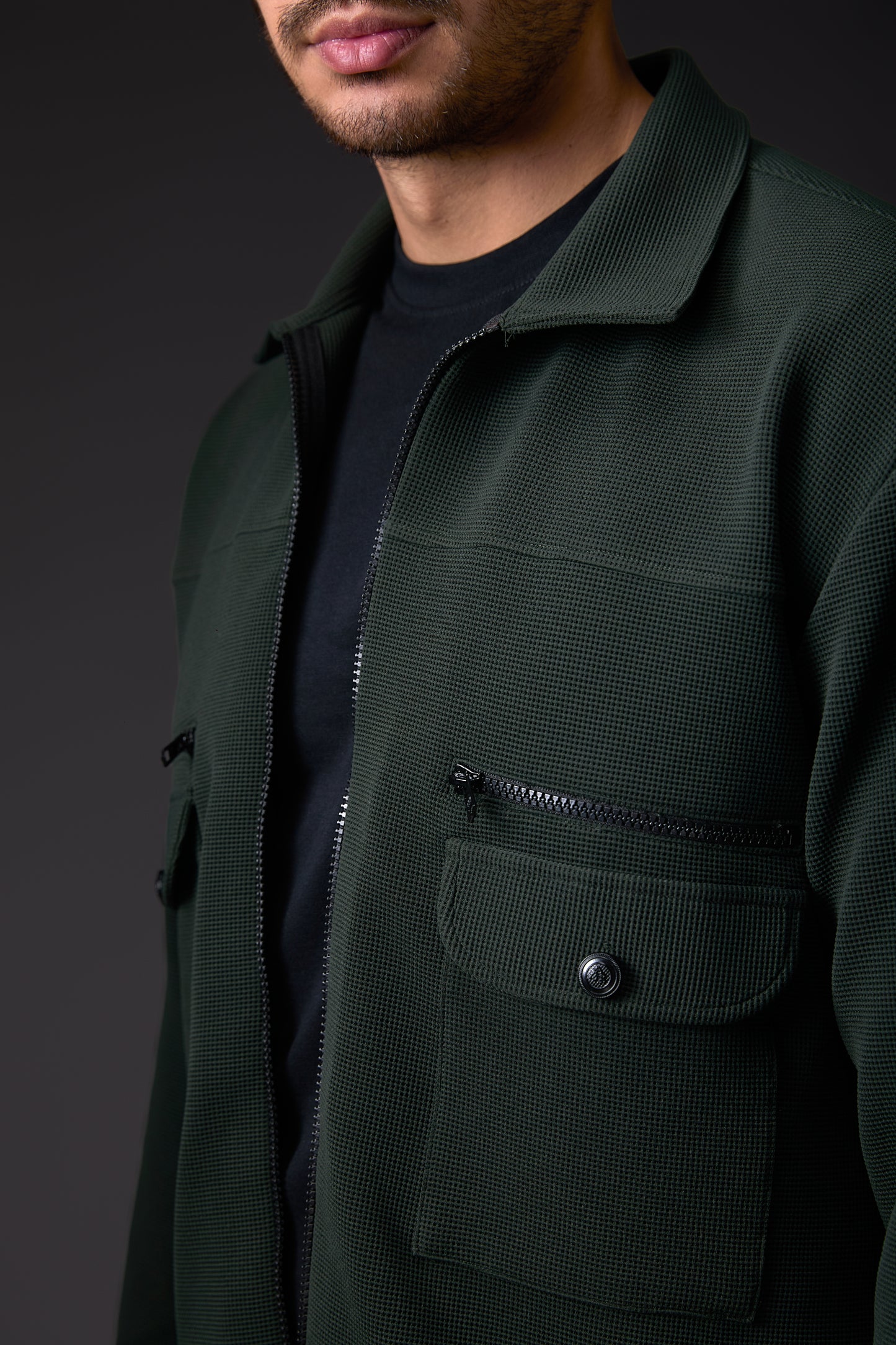 Deep Military Green Textured Shacket
