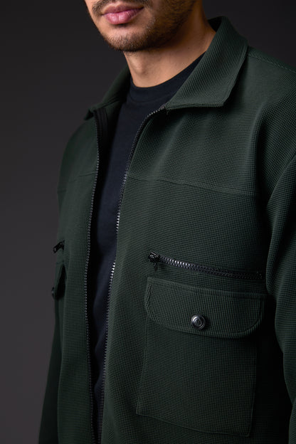 Deep Military Green Textured Shacket