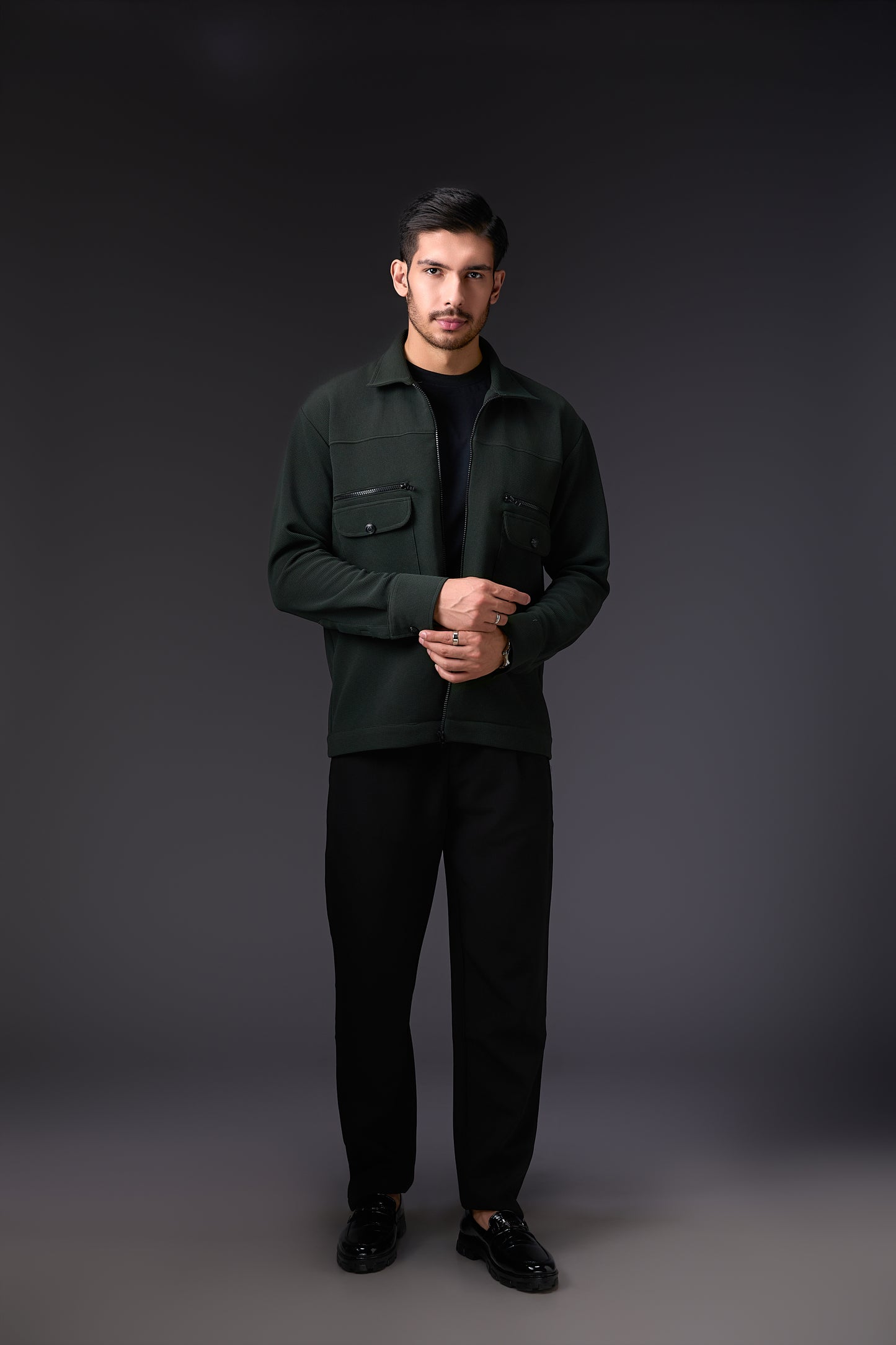 Deep Military Green Textured Shacket