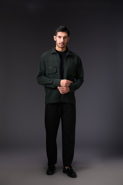 Deep Military Green Textured Shacket
