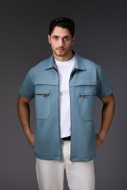 Innovative Mint Blue Half Sleeve Shacket