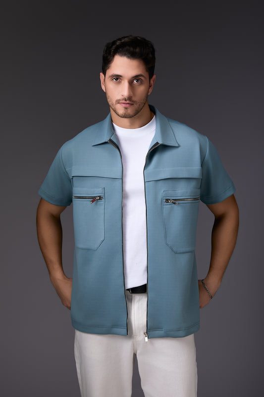 Innovative Mint Blue Half Sleeve Shacket
