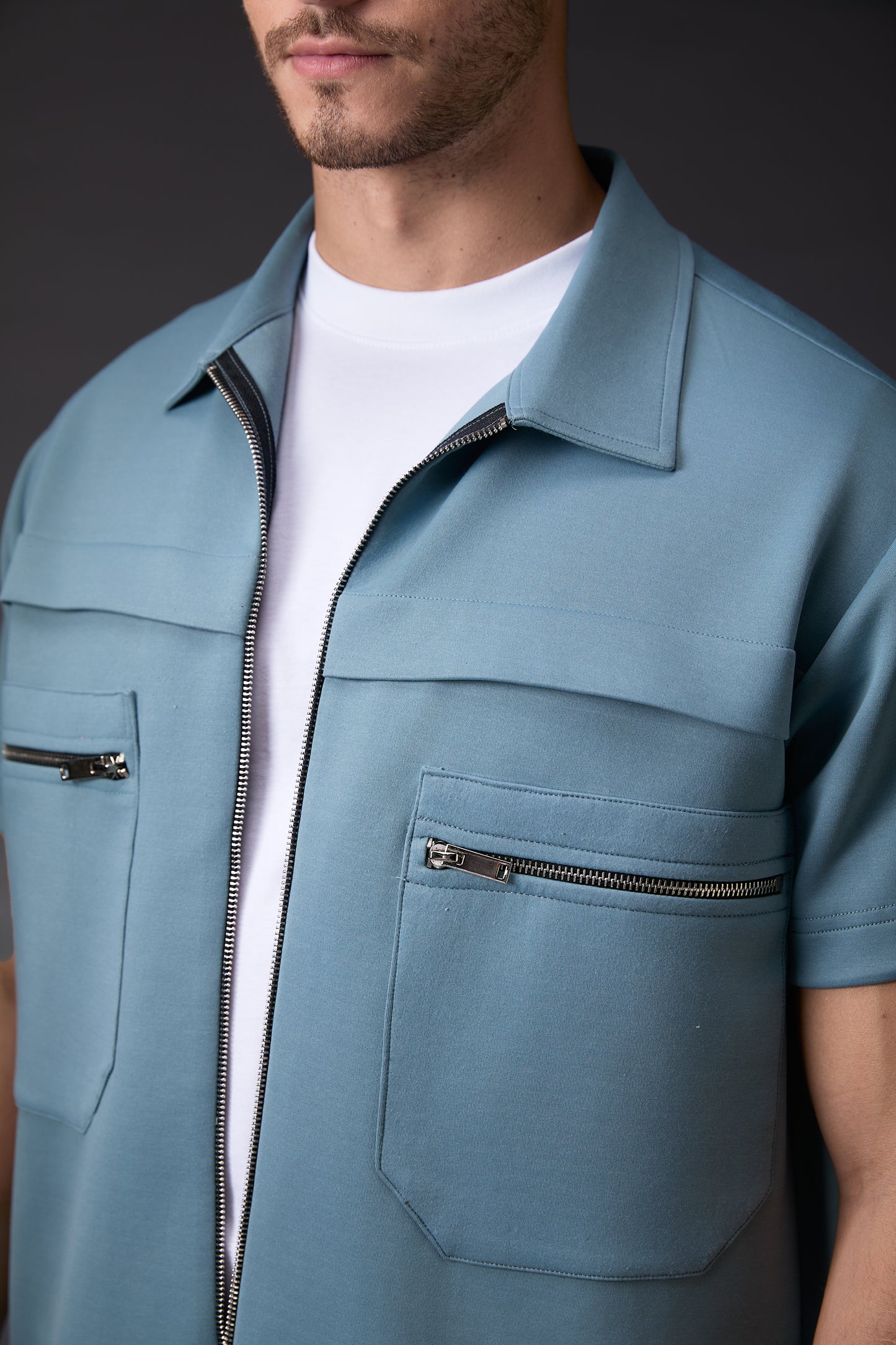 Innovative Mint Blue Half Sleeve Shacket