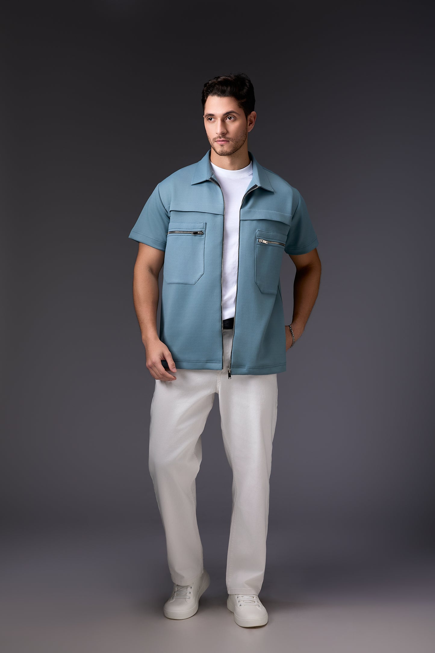 Innovative Mint Blue Half Sleeve Shacket