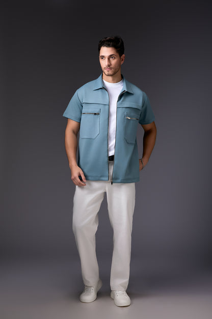 Innovative Mint Blue Half Sleeve Shacket
