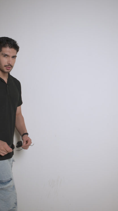 Textured Black Polo